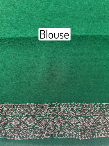 Chiffon Saree from Banaras | Light and Dark Green | Silver and Black Zari | Handwoven | Ships from California